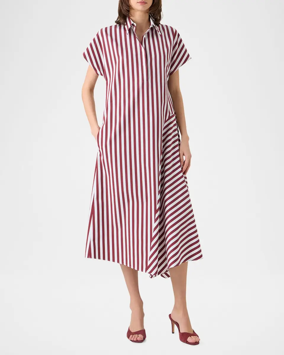Akris punto Striped Cotton Poplin Cap-Sleeve Handkerchief Midi Shirtdress | Thumbnail 2 Akris punto Striped Cotton Poplin Cap-Sleeve Handkerchief Midi Shirtdress | Thumbnail 2