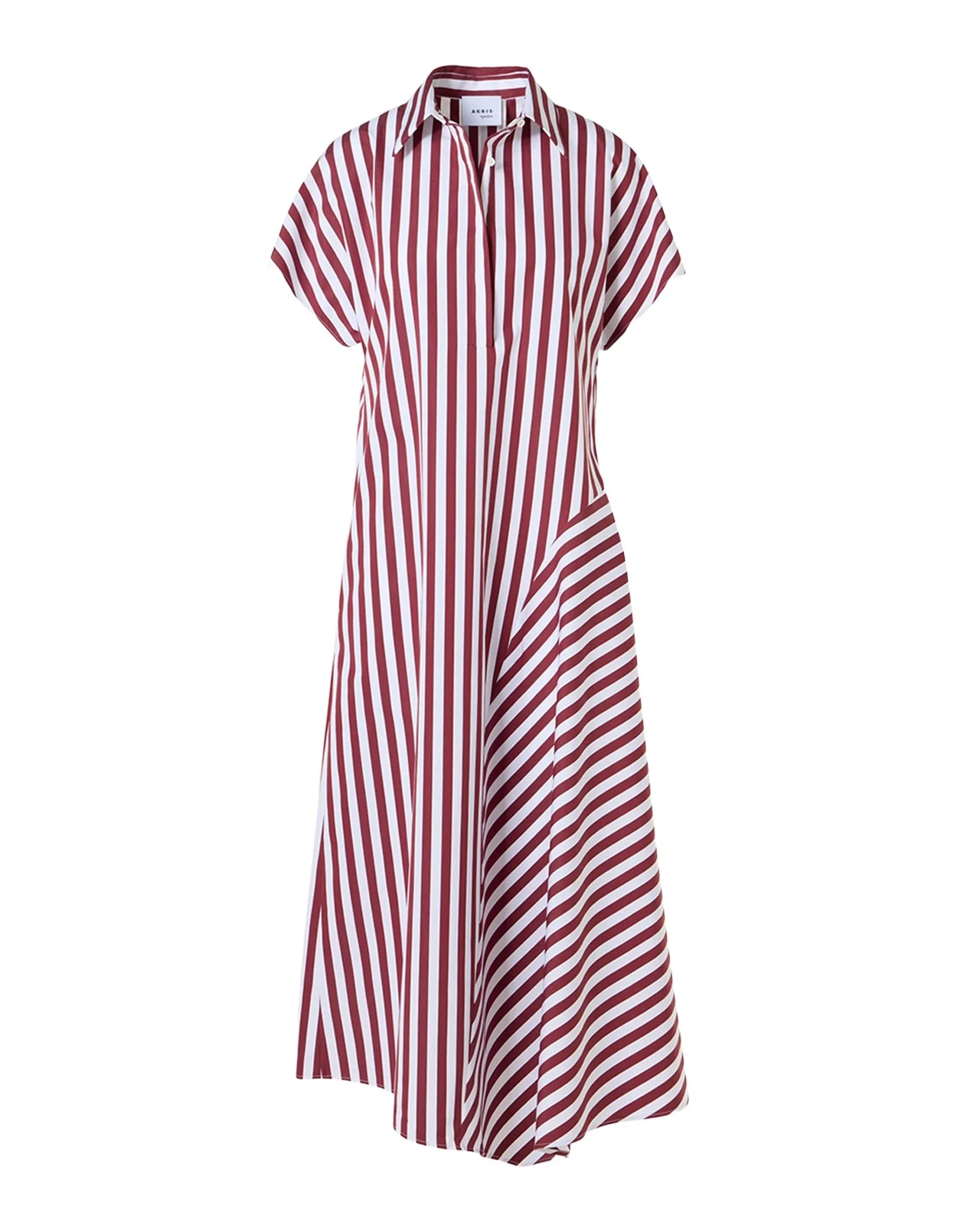 Striped Cotton Poplin Cap-Sleeve Handkerchief Midi Shirtdress Striped Cotton Poplin Cap-Sleeve Handkerchief Midi Shirtdress