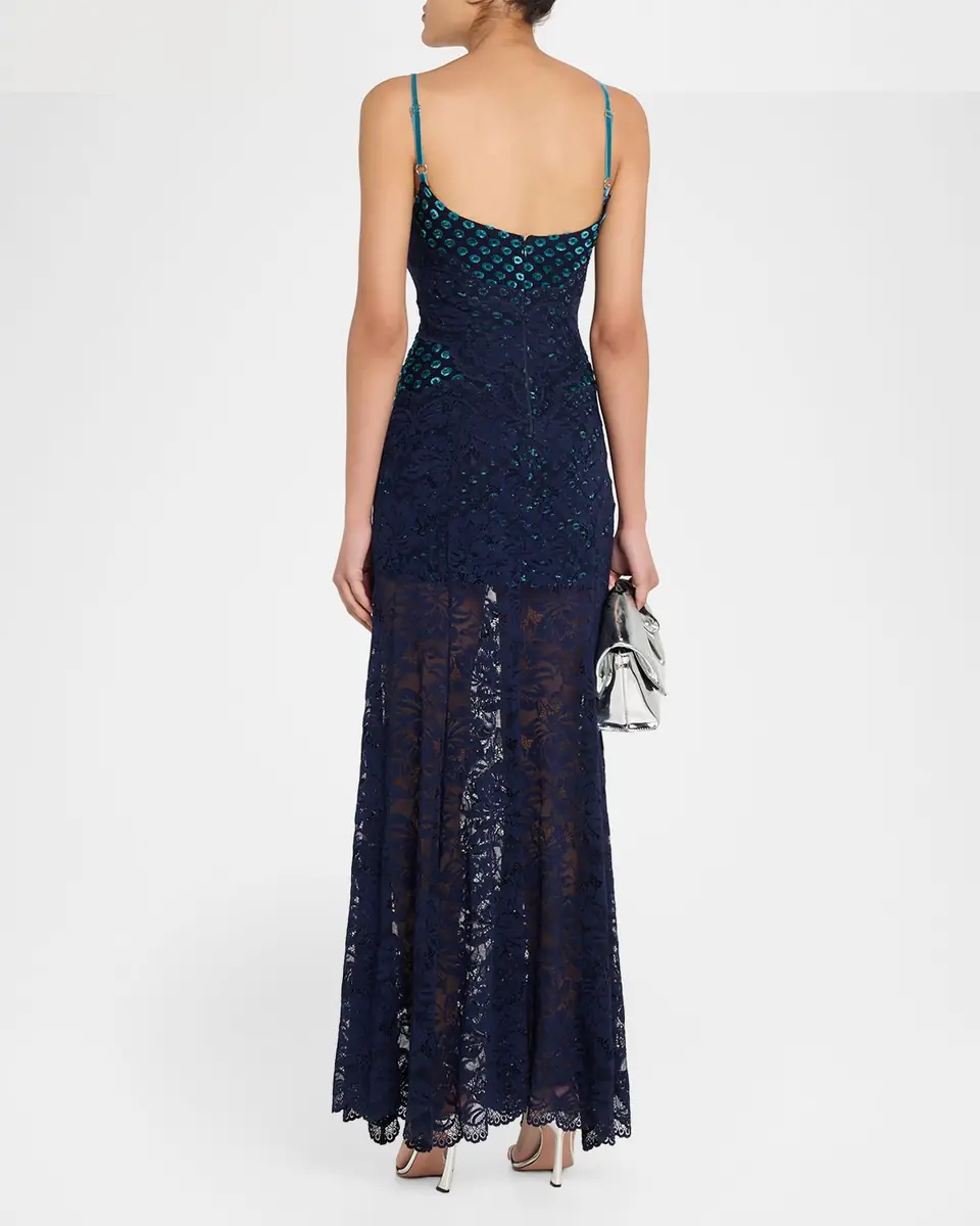 Rabanne Long Lace V-Neck Sleeveless Dress | Thumbnail 2 Rabanne Long Lace V-Neck Sleeveless Dress | Thumbnail 2