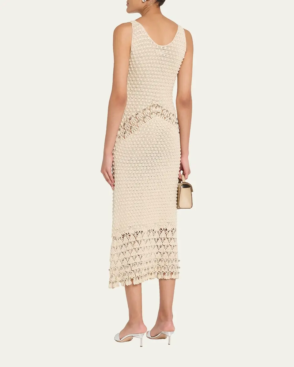 Rabanne Embellished Textured Crochet Knit Midi Dress | Thumbnail 2 Rabanne Embellished Textured Crochet Knit Midi Dress | Thumbnail 2