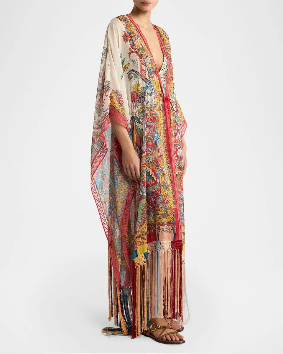 Etro Multicolor Fringe-Trim Kaftan Coverup | Thumbnail 4 Etro Multicolor Fringe-Trim Kaftan Coverup | Thumbnail 4