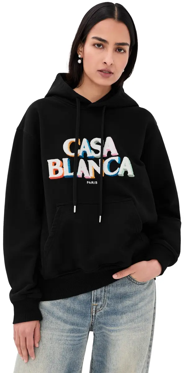 Casablanca Logo Embroidered Hooded Sweatshirt Black | Image 1 Casablanca Logo Embroidered Hooded Sweatshirt Black | Image 1