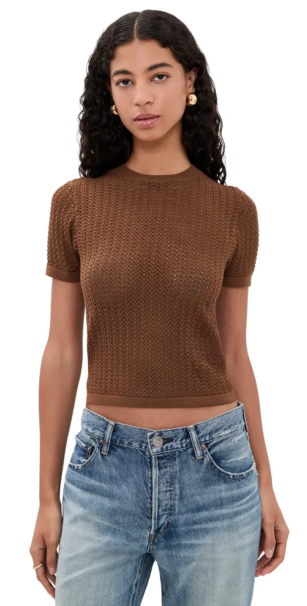 Joe's Jeans The Crochet Baby Tee Chocolate | Image 1 Joe's Jeans The Crochet Baby Tee Chocolate | Image 1