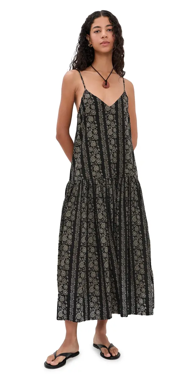 The Great. THE GREAT. The Drop Waist Midi Dress Black & Cream Token Floral | Image 1 The Great. THE GREAT. The Drop Waist Midi Dress Black & Cream Token Floral | Image 1