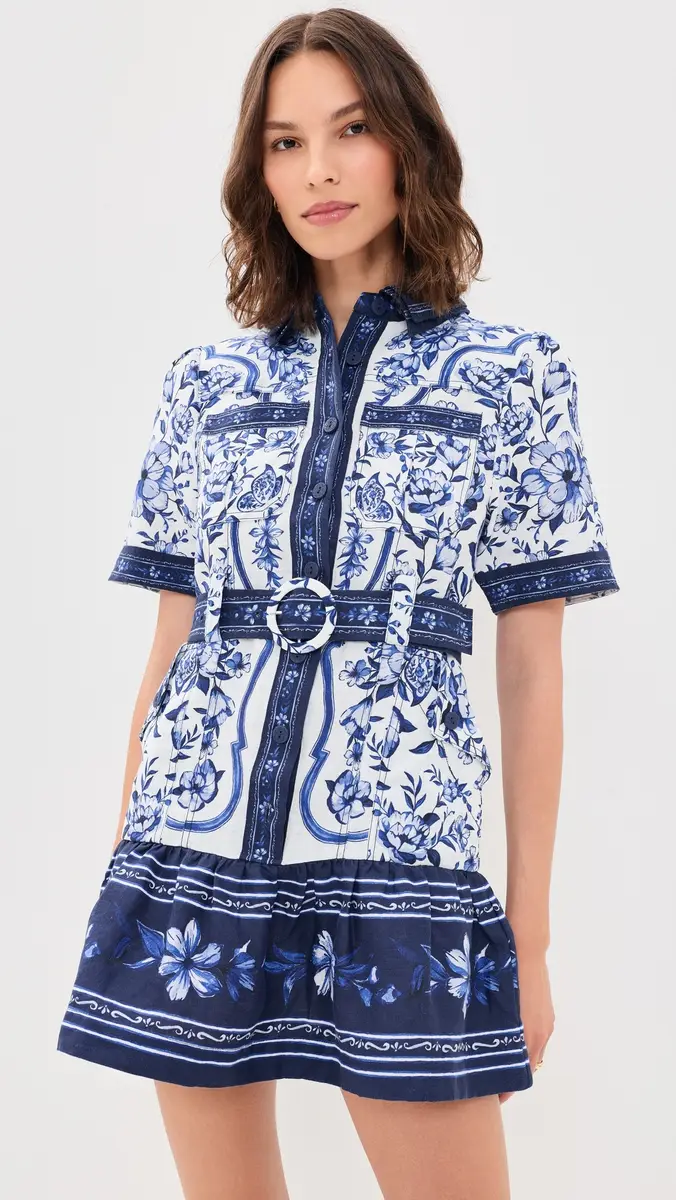 Farm Rio Porcelain Garden Linen Mini Dress | Thumbnail 2 Farm Rio Porcelain Garden Linen Mini Dress | Thumbnail 2