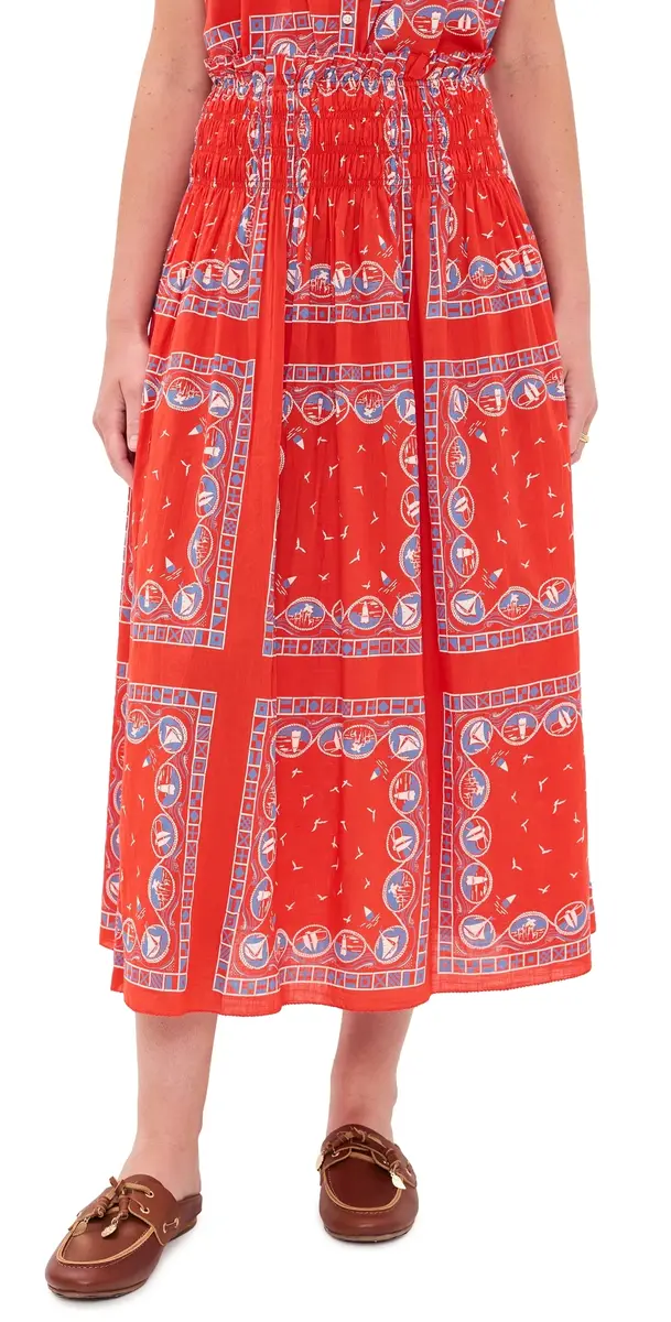 THE GREAT. The Canary Skirt Red Sailboat Bandana | Image 1 THE GREAT. The Canary Skirt Red Sailboat Bandana | Image 1
