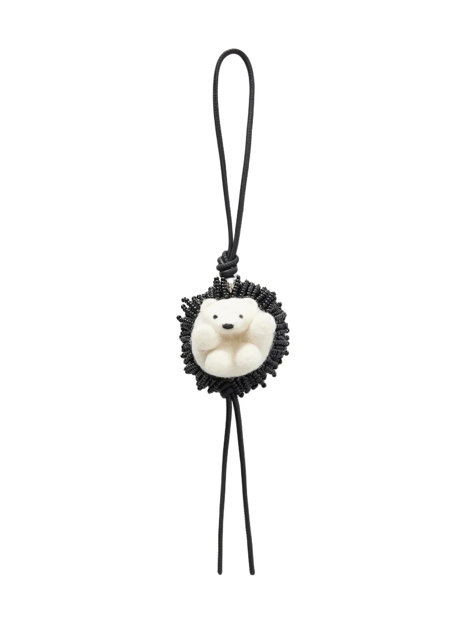 Hedgehog Bead-embellished Wool-felt And Leather Bag Charm Hedgehog Bead-embellished Wool-felt And Leather Bag Charm