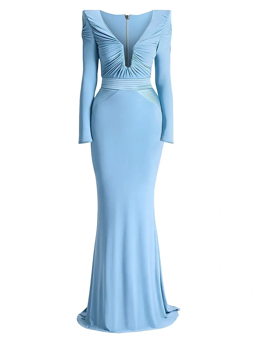Zhivago Women's The Bloom Gathered Jersey Gown - Dusty Blue - Size 2 | Image 1 Zhivago Women's The Bloom Gathered Jersey Gown - Dusty Blue - Size 2 | Image 1