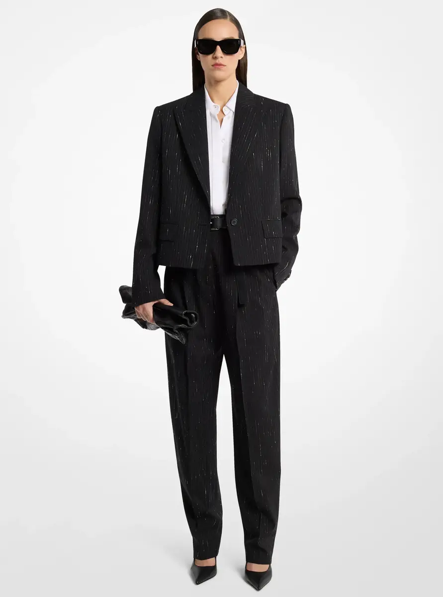 Michael Kors Collection Spencer Pinstriped Sequin Stretch Wool Blazer in Black | Thumbnail 2 Michael Kors Collection Spencer Pinstriped Sequin Stretch Wool Blazer in Black | Thumbnail 2