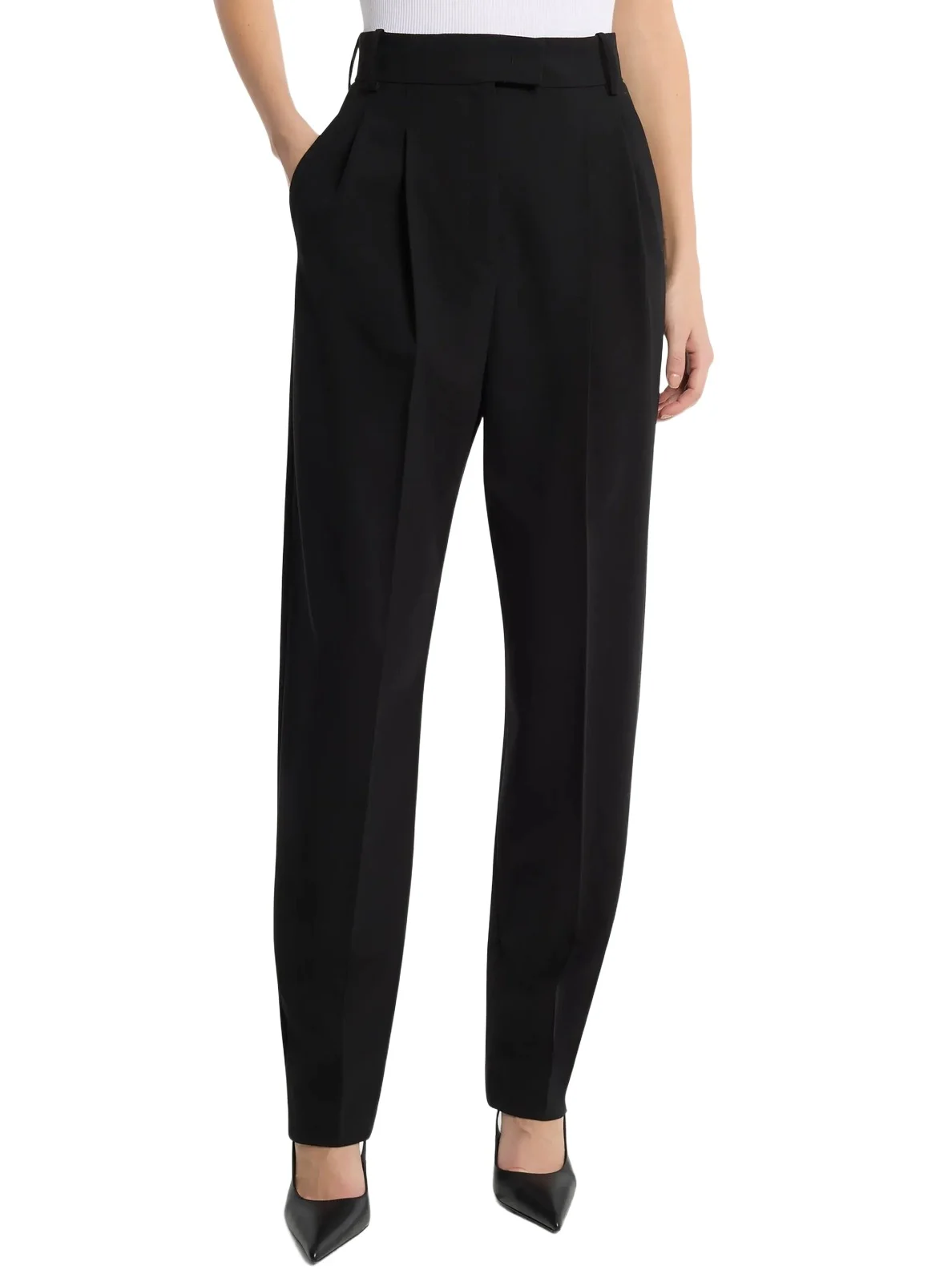 Dru Pleated Stretch Tissue Wool Crepe Trousers in Black Dru Pleated Stretch Tissue Wool Crepe Trousers in Black
