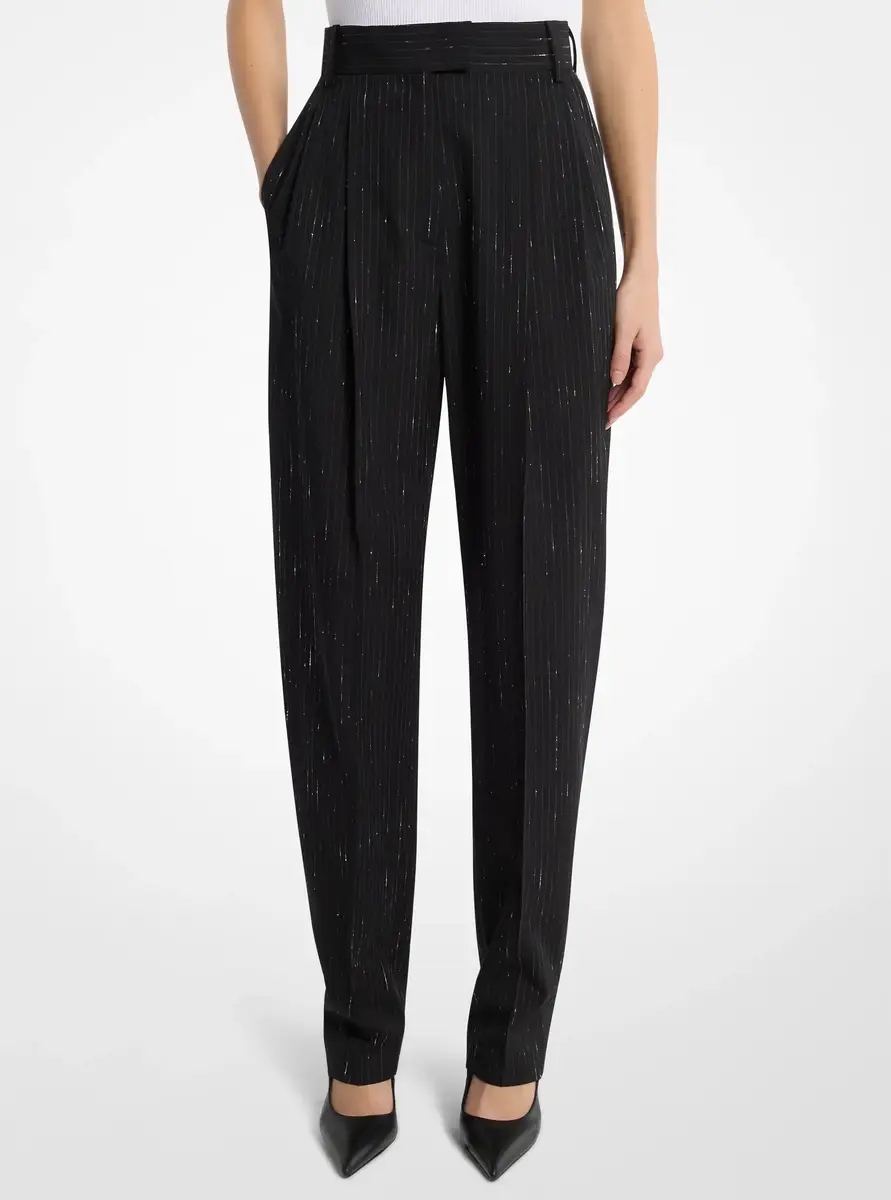 Michael Kors Collection Dru Pleated Pinstriped Sequin Stretch Wool Trousers in Black | Thumbnail 2 Michael Kors Collection Dru Pleated Pinstriped Sequin Stretch Wool Trousers in Black | Thumbnail 2