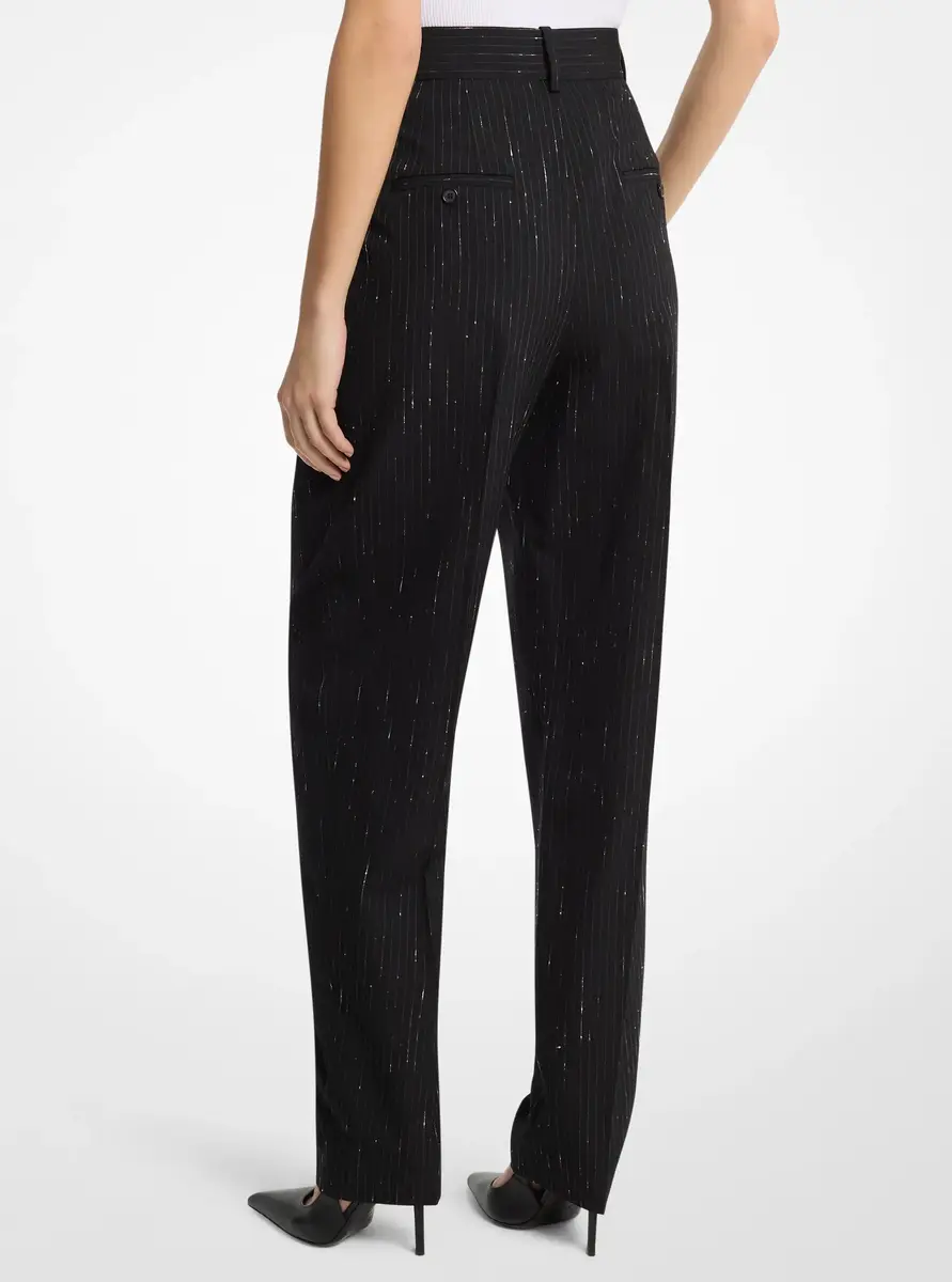 Michael Kors Collection Dru Pleated Pinstriped Sequin Stretch Wool Trousers in Black | Thumbnail 3 Michael Kors Collection Dru Pleated Pinstriped Sequin Stretch Wool Trousers in Black | Thumbnail 3