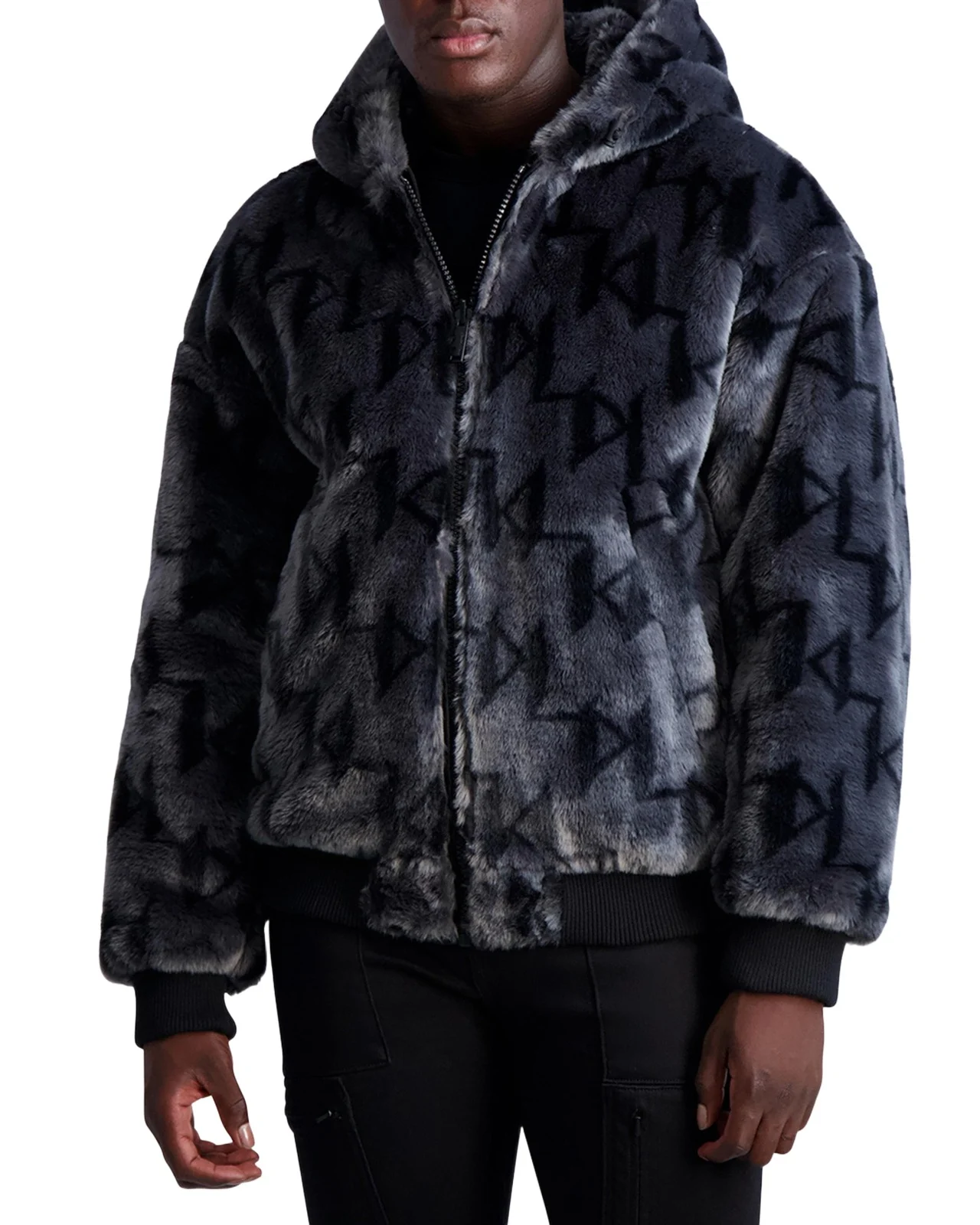Karl Lagerfeld Paris Men's Reversible Bomber Jacket w/ Faux Fur