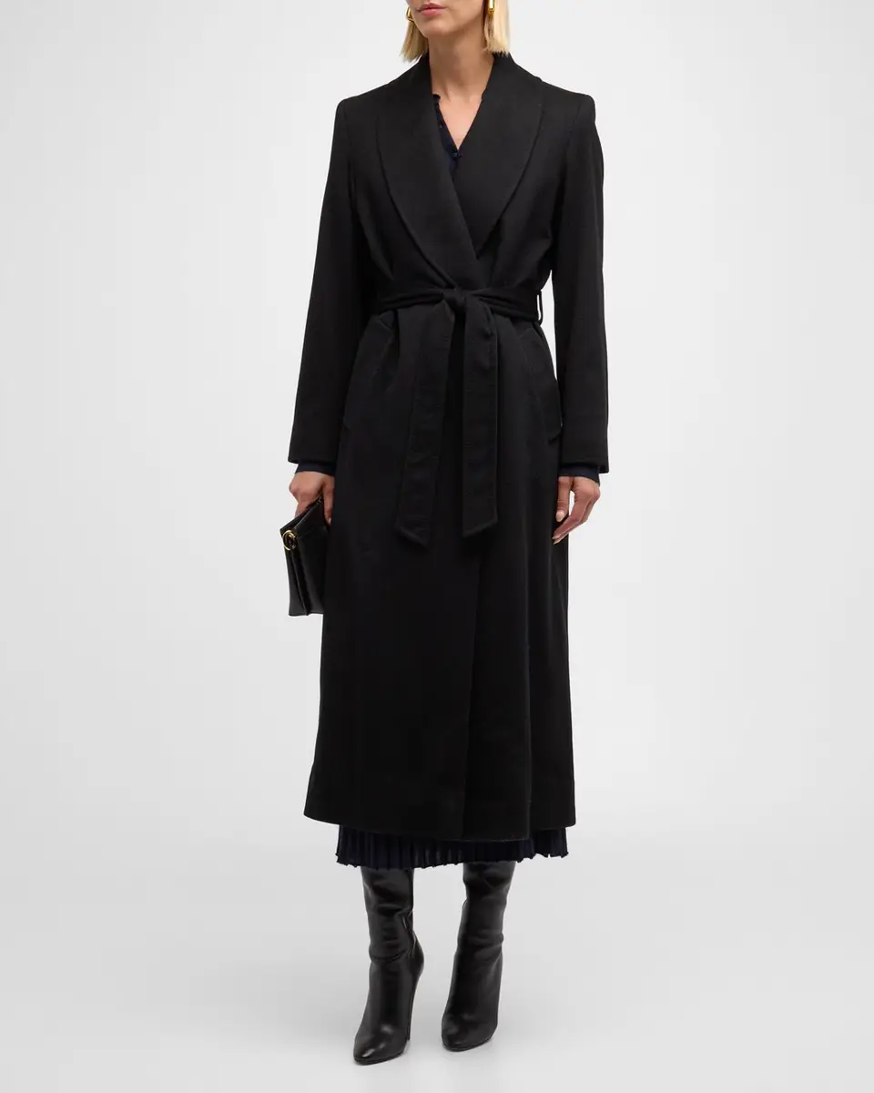 Sofia Cashmere Cashmere Belted Wrap Coat with Pick-Stitched Detail | Thumbnail 3