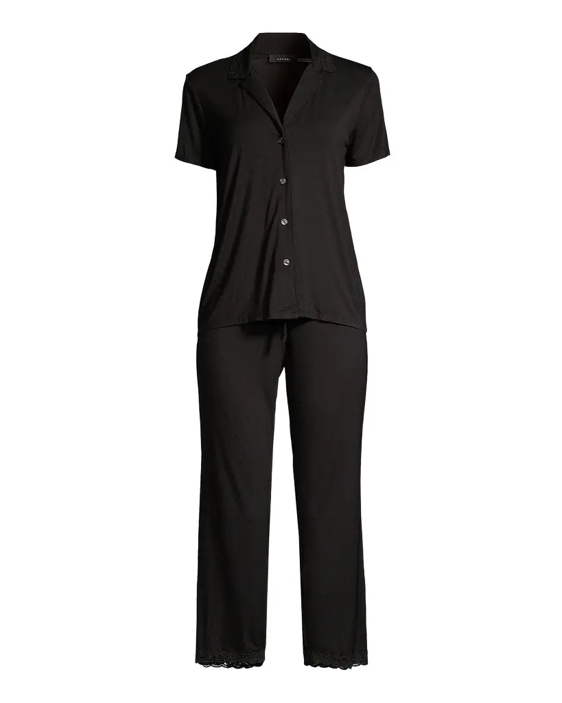 Natori Feathers Essentials Lace-Trim Jersey Pajama Set | Image 1 Natori Feathers Essentials Lace-Trim Jersey Pajama Set | Image 1
