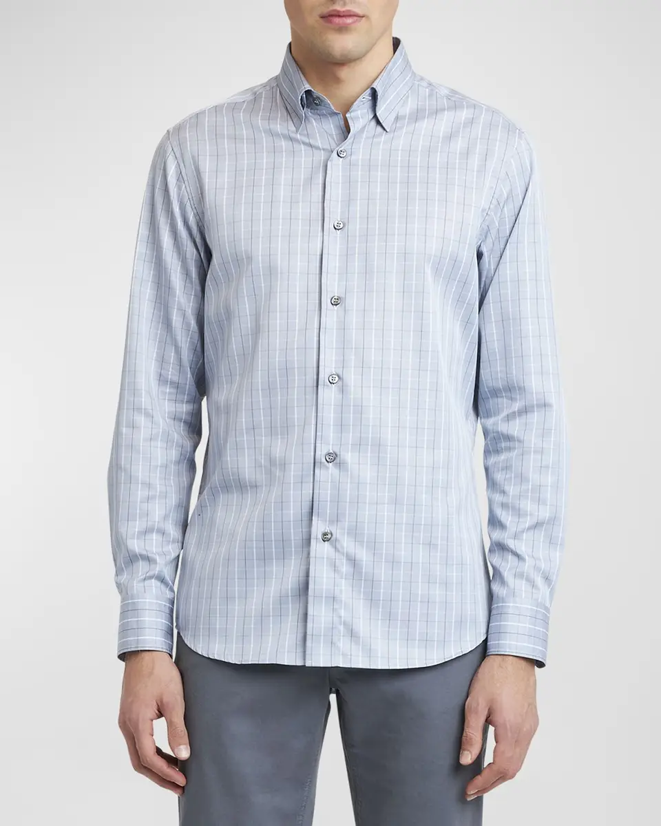 Brioni Men's Cotton Grid Check Sport Shirt | Thumbnail 4 Brioni Men's Cotton Grid Check Sport Shirt | Thumbnail 4