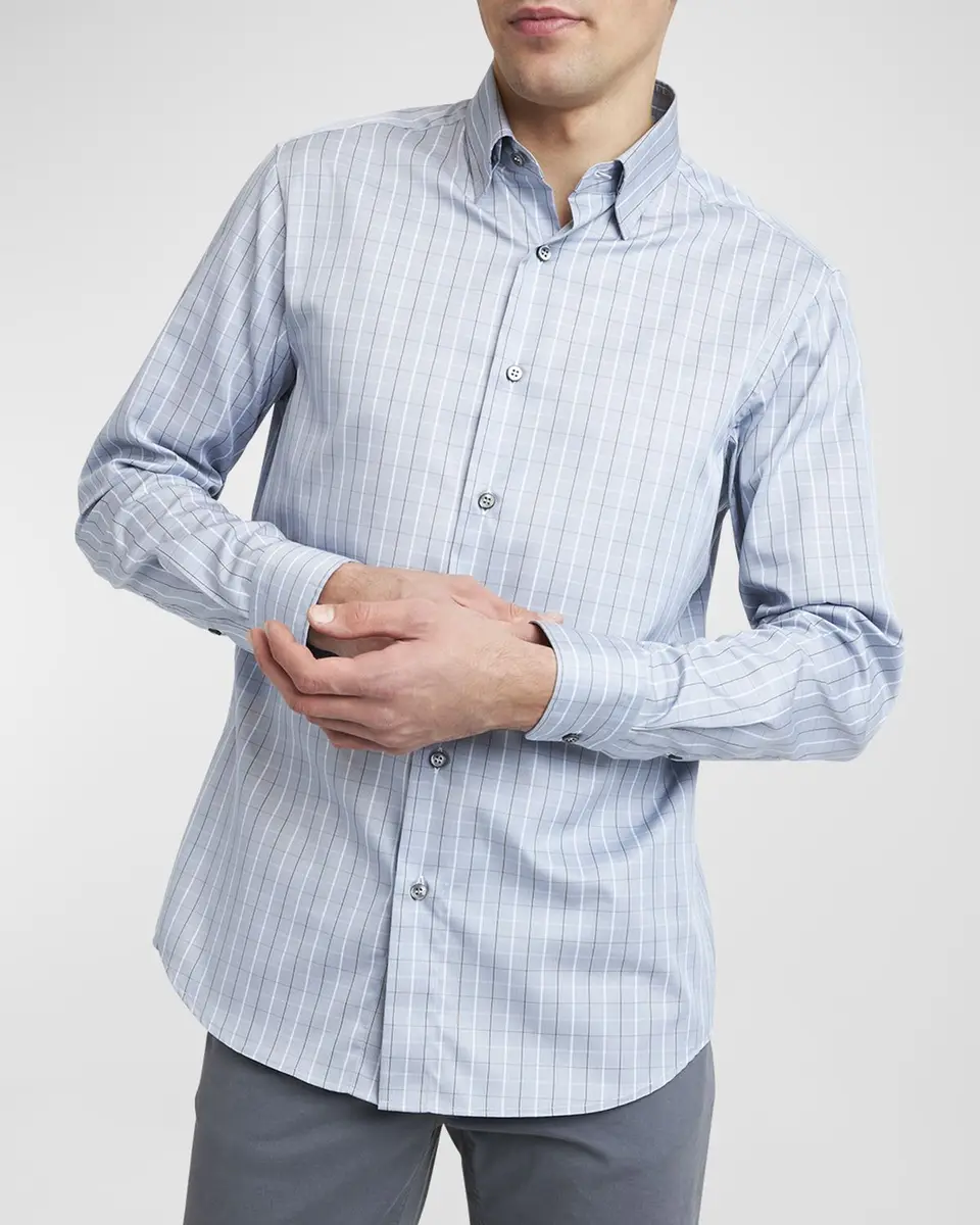 Brioni Men's Cotton Grid Check Sport Shirt | Thumbnail 6 Brioni Men's Cotton Grid Check Sport Shirt | Thumbnail 6
