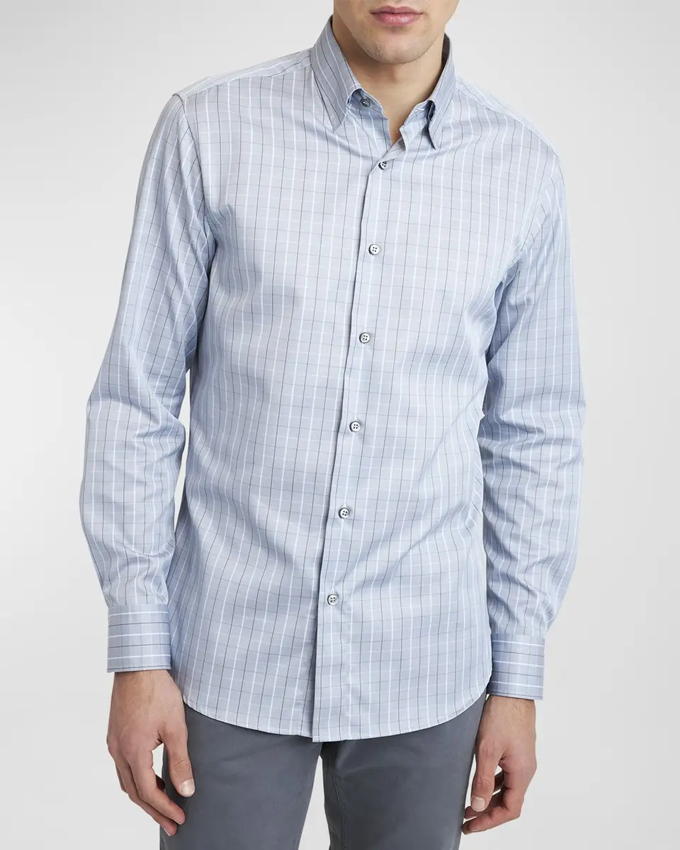 Brioni Men's Cotton Grid Check Sport Shirt | Thumbnail 7 Brioni Men's Cotton Grid Check Sport Shirt | Thumbnail 7