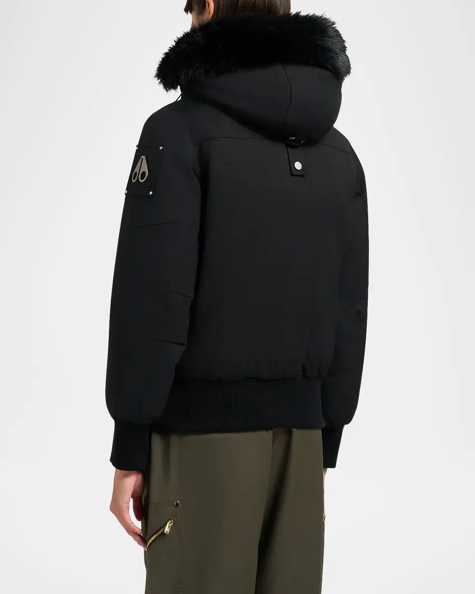 Moose Knuckles Debbie Bomber Jacket with Detachable Hood, Shearling Trim, & Pom Poms | Thumbnail 3