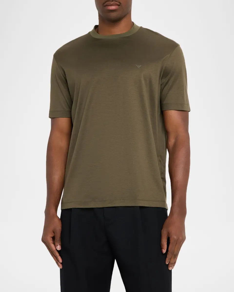Emporio Armani Men's Lyocell and Cotton Eagle Logo Crewneck T-Shirt | Thumbnail 4 Emporio Armani Men's Lyocell and Cotton Eagle Logo Crewneck T-Shirt | Thumbnail 4