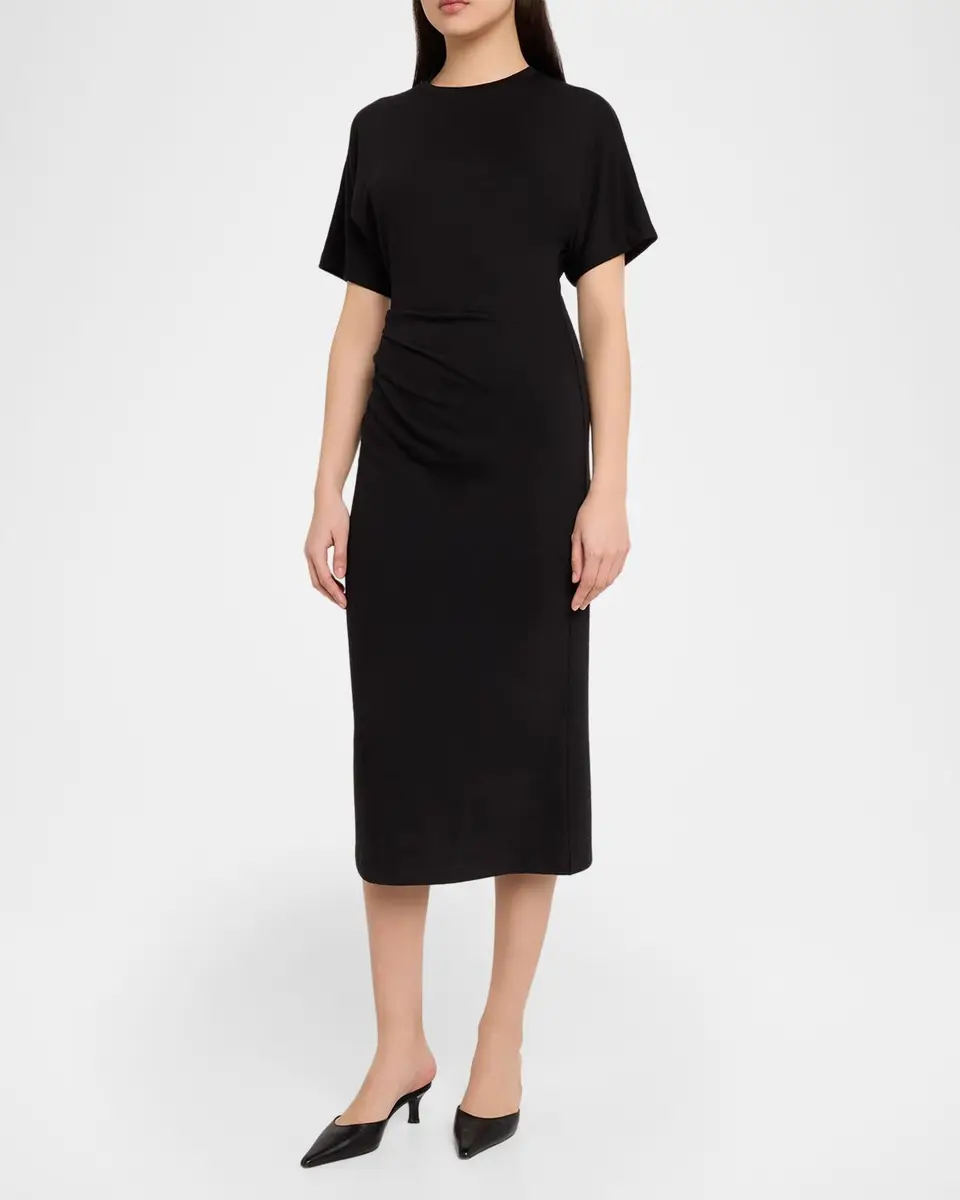 Vince Short-Sleeve Ruched Jersey Midi Dress | Thumbnail 2 Vince Short-Sleeve Ruched Jersey Midi Dress | Thumbnail 2