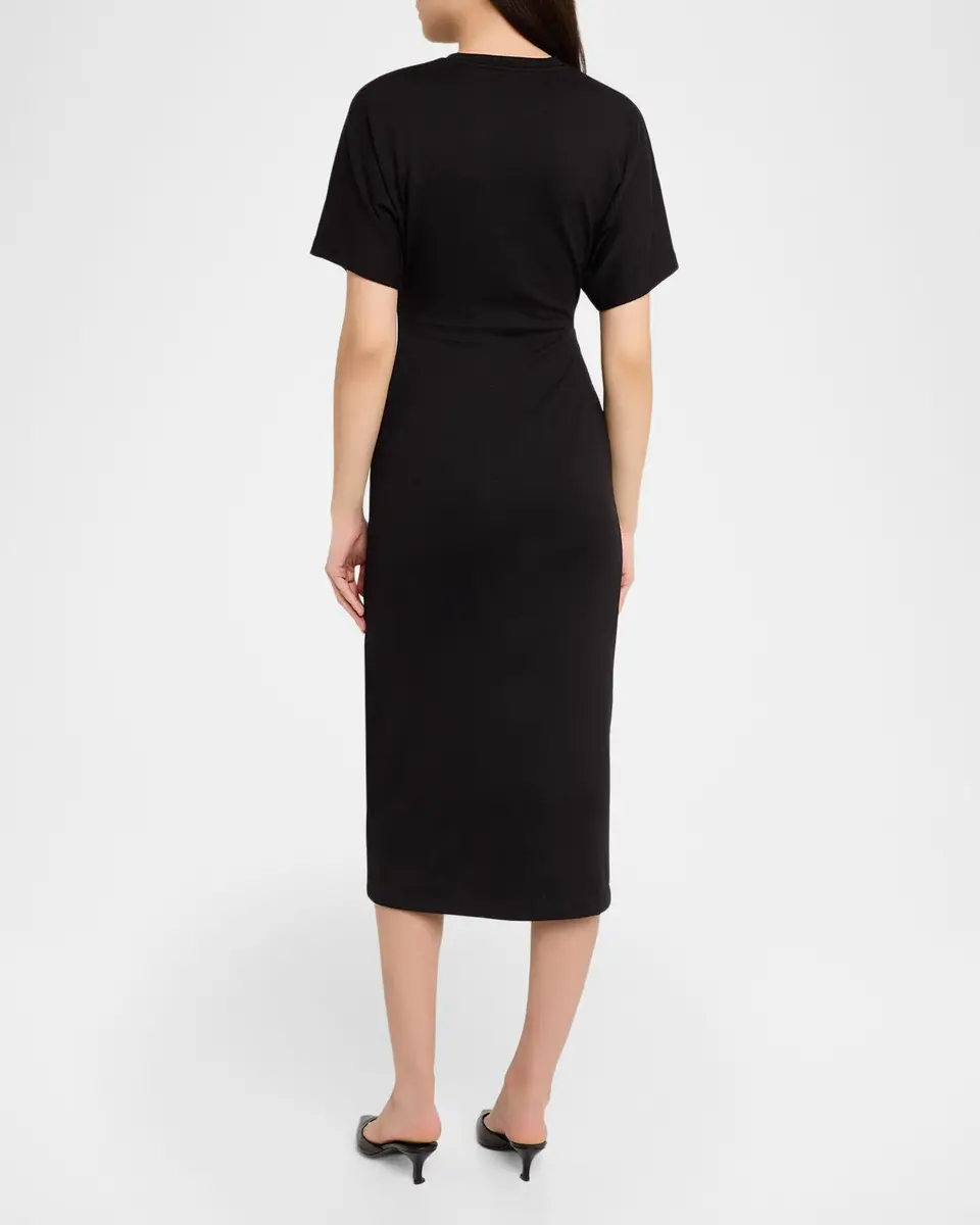 Vince Short-Sleeve Ruched Jersey Midi Dress | Thumbnail 3 Vince Short-Sleeve Ruched Jersey Midi Dress | Thumbnail 3