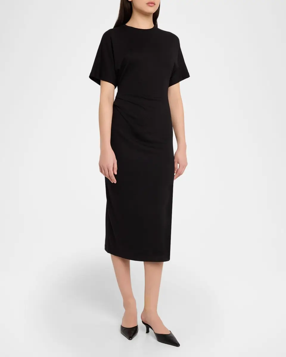 Vince Short-Sleeve Ruched Jersey Midi Dress | Thumbnail 4 Vince Short-Sleeve Ruched Jersey Midi Dress | Thumbnail 4