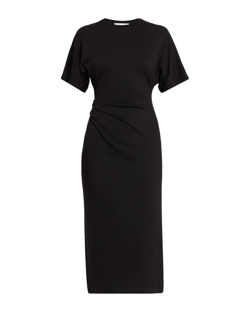 Vince Short-Sleeve Ruched Jersey Midi Dress | Image 1 Vince Short-Sleeve Ruched Jersey Midi Dress | Image 1