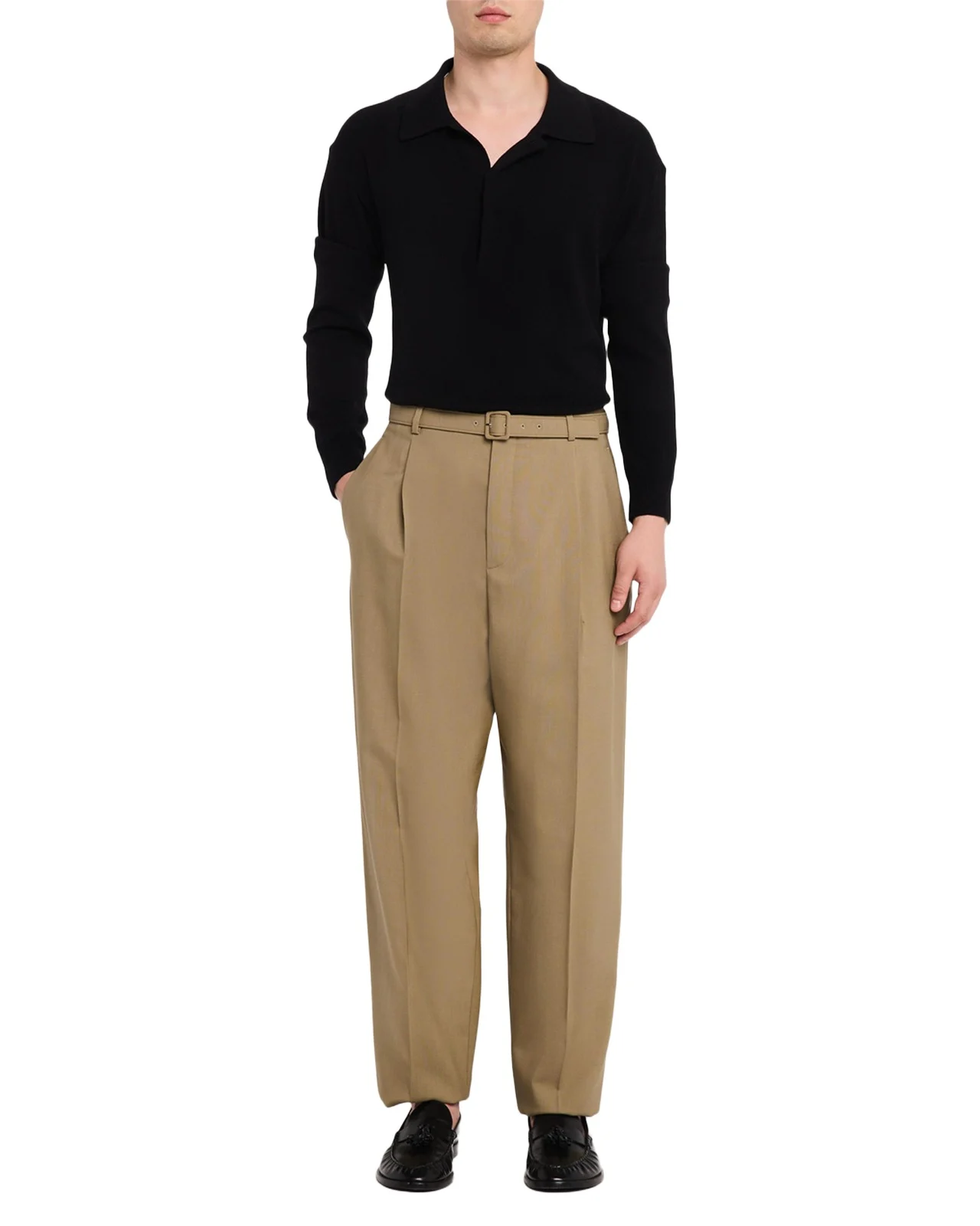 Saint Laurent Men's Wool and Mohair Single-Pleat Belted Pants