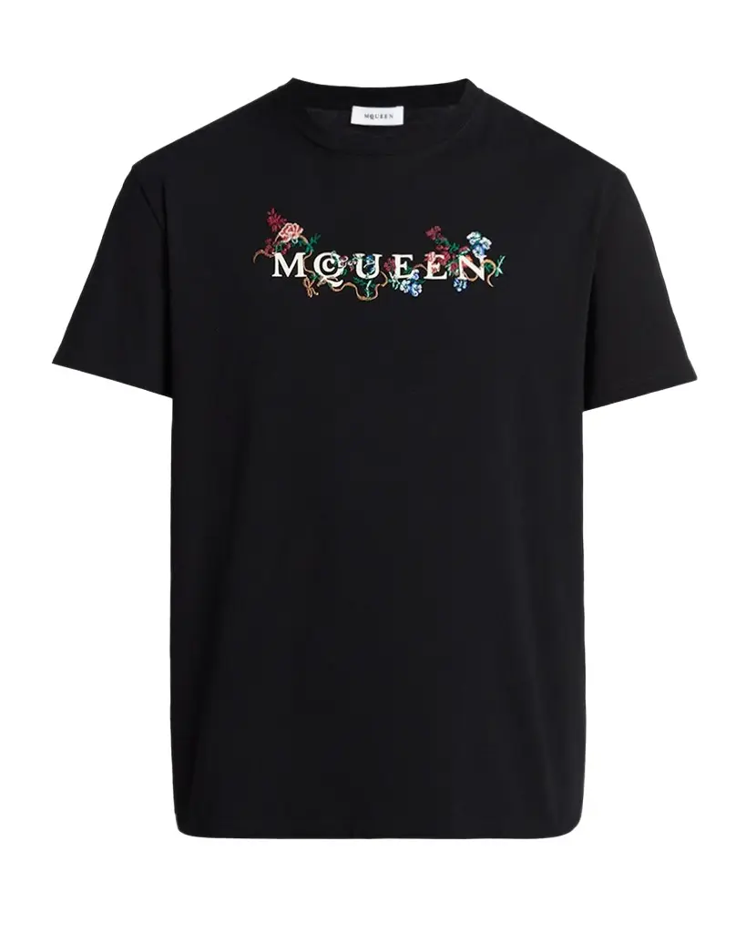 McQueen Men's Floral-Embroidered Logo T-Shirt | Image 1 McQueen Men's Floral-Embroidered Logo T-Shirt | Image 1