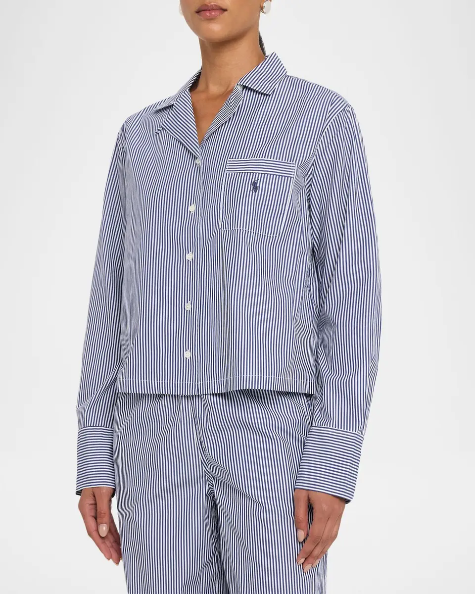 Polo Ralph Lauren Long-Sleeve Striped Cotton Poplin Pajama Set | Thumbnail 4