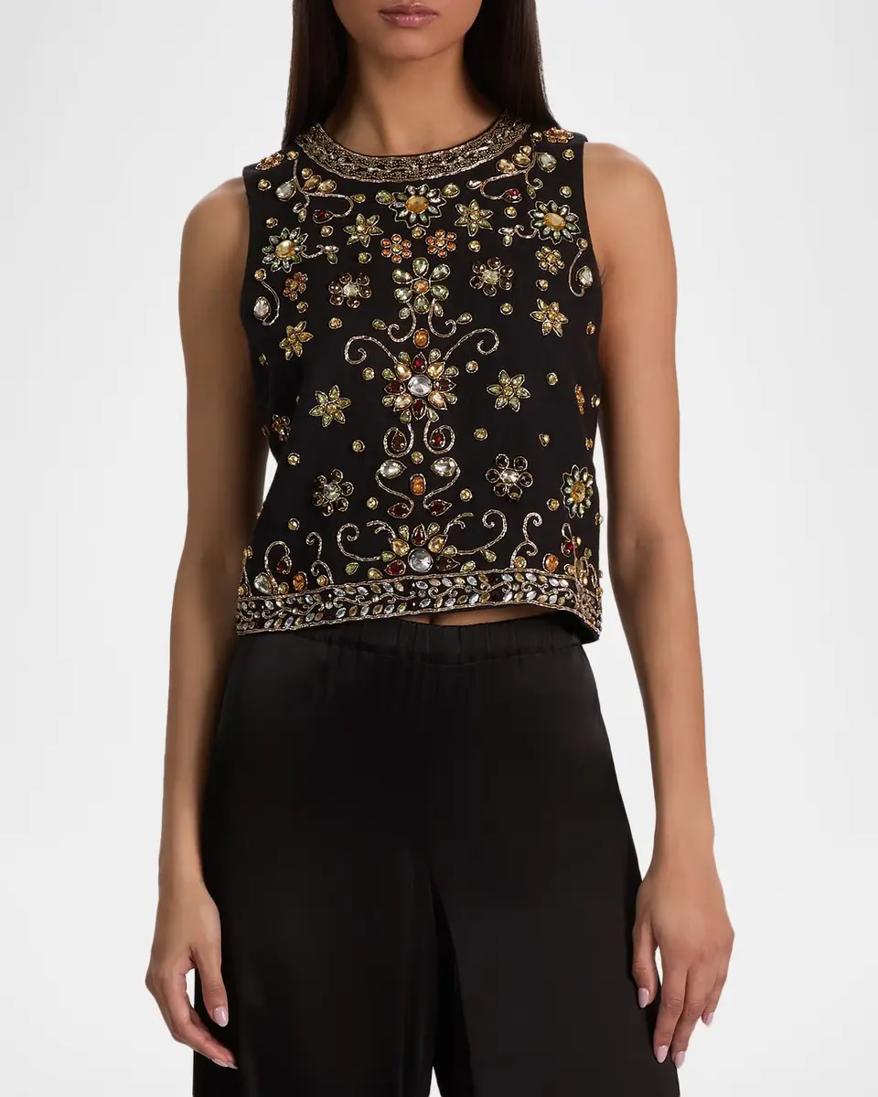 ALICE + OLIVIA Amal Embellished Linen Top | Thumbnail 4 ALICE + OLIVIA Amal Embellished Linen Top | Thumbnail 4