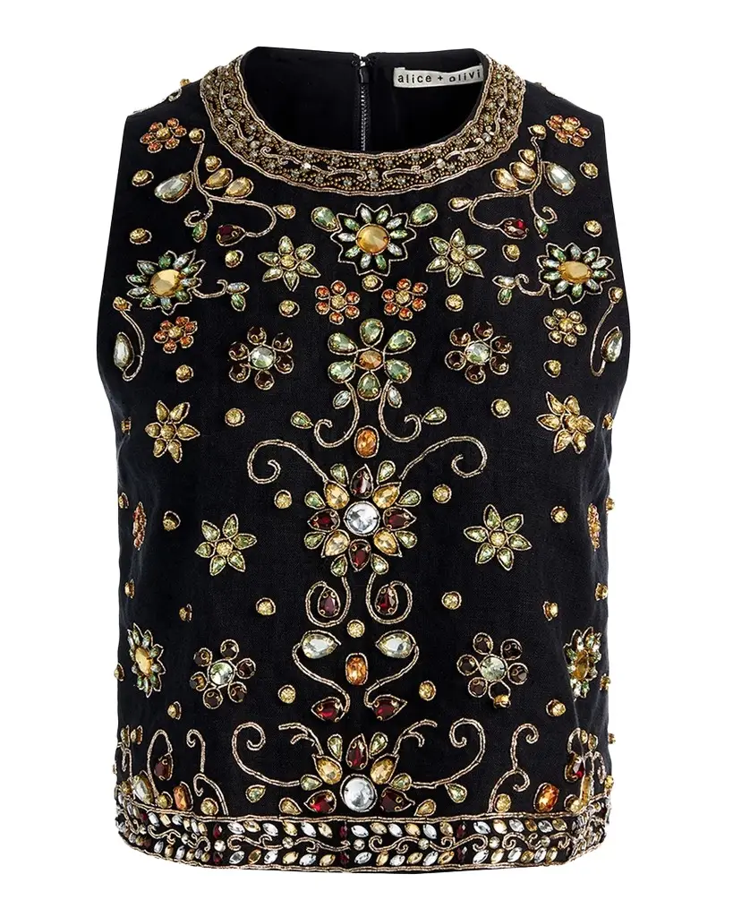 ALICE + OLIVIA Amal Embellished Linen Top | Image 1 ALICE + OLIVIA Amal Embellished Linen Top | Image 1