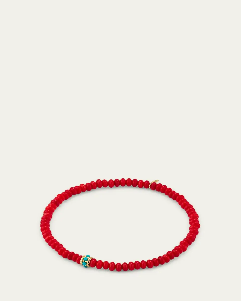 Sydney Evan Gold and Turquoise Scallop Rondelle on Red Bamboo Coral Bracelet | Thumbnail 7