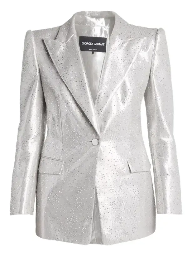 Crystal One-Button Silk Blazer Crystal One-Button Silk Blazer