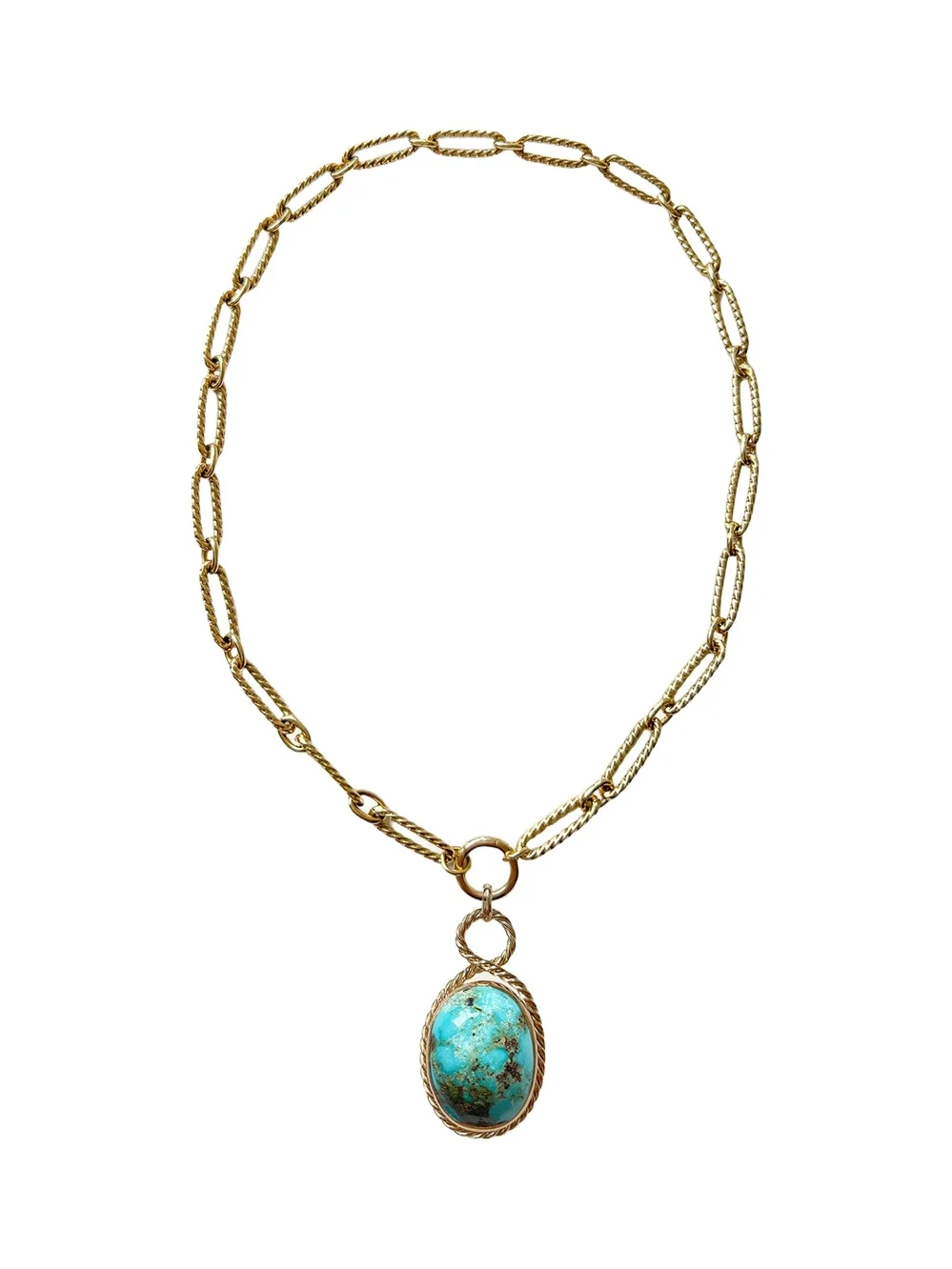 Haute Victoire One Of A Kind Turquoise Cabochon Handmade Necklace, 16"L
