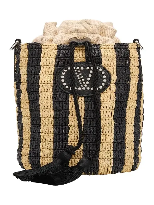 Small Striped Viscose Raffia Bucket Bag