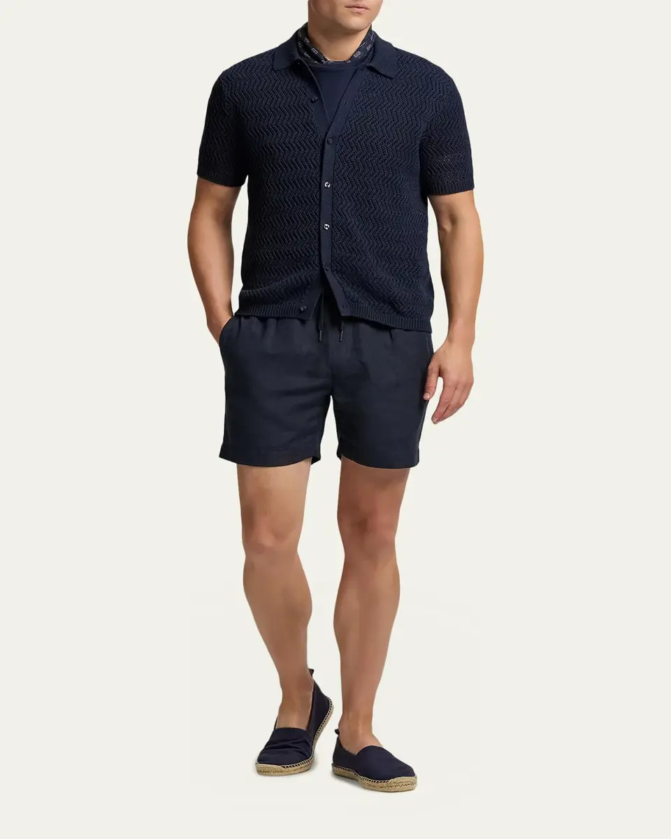 Ralph Lauren Purple Label Men's Textured Cotton Short-Sleeve Cardigan | Thumbnail 2