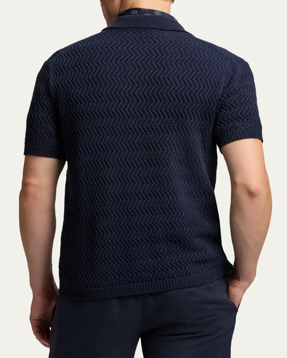 Ralph Lauren Purple Label Men's Textured Cotton Short-Sleeve Cardigan | Thumbnail 3