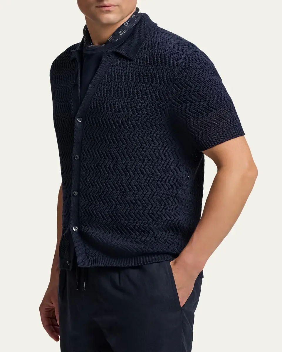 Ralph Lauren Purple Label Men's Textured Cotton Short-Sleeve Cardigan | Thumbnail 4