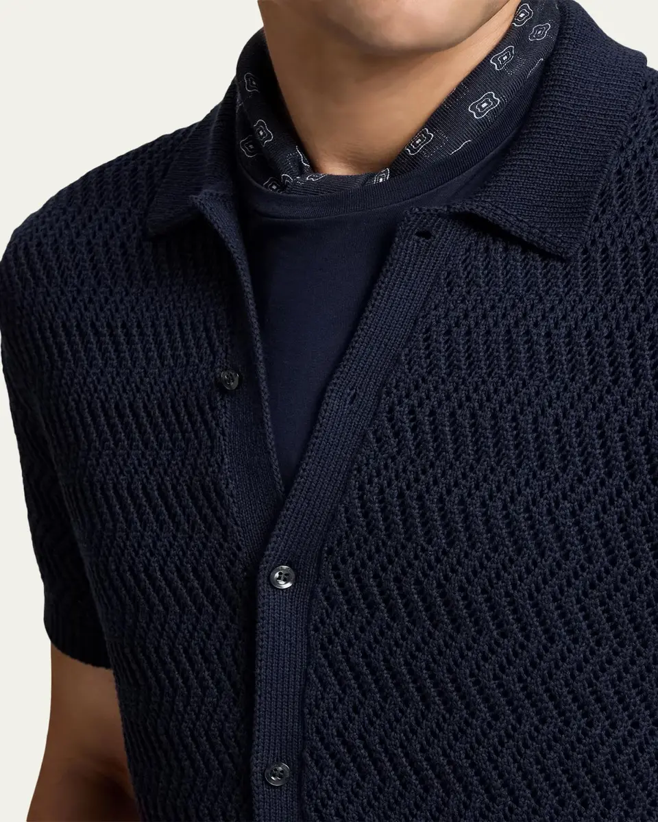 Ralph Lauren Purple Label Men's Textured Cotton Short-Sleeve Cardigan | Thumbnail 5