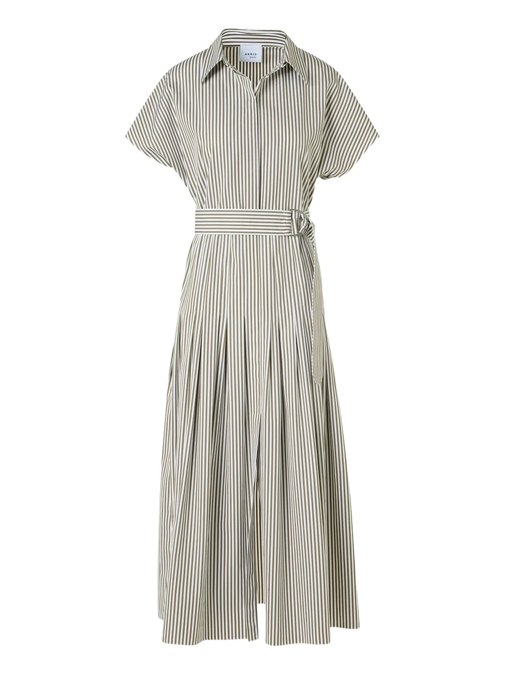 Cap-Sleeve Belted Cotton Poplin Pleated Midi Shirtdress