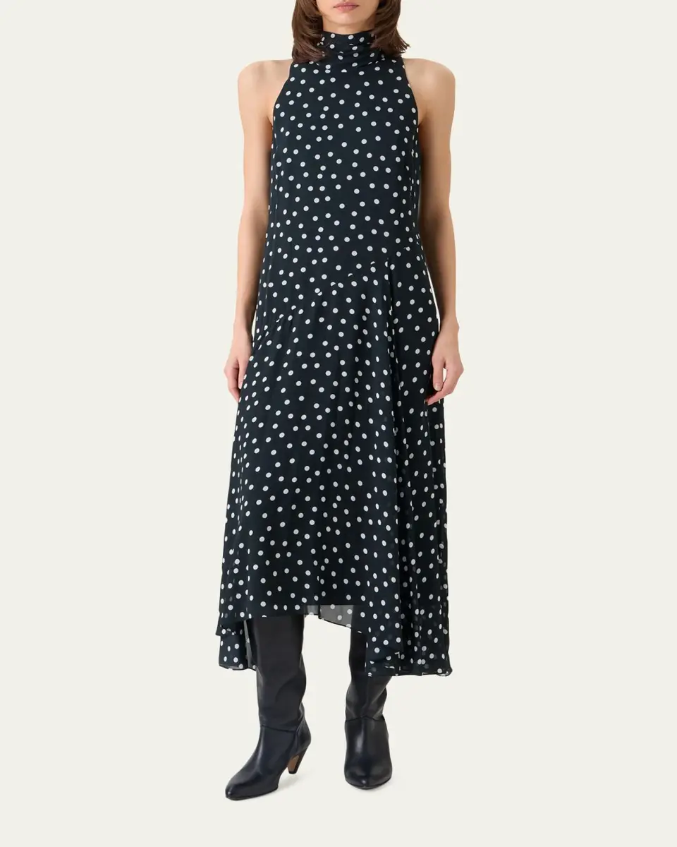 Akris punto Mock-Neck Polka-Dot Viscose Georgette Handkerchief Midi Dress | Thumbnail 2 Akris punto Mock-Neck Polka-Dot Viscose Georgette Handkerchief Midi Dress | Thumbnail 2