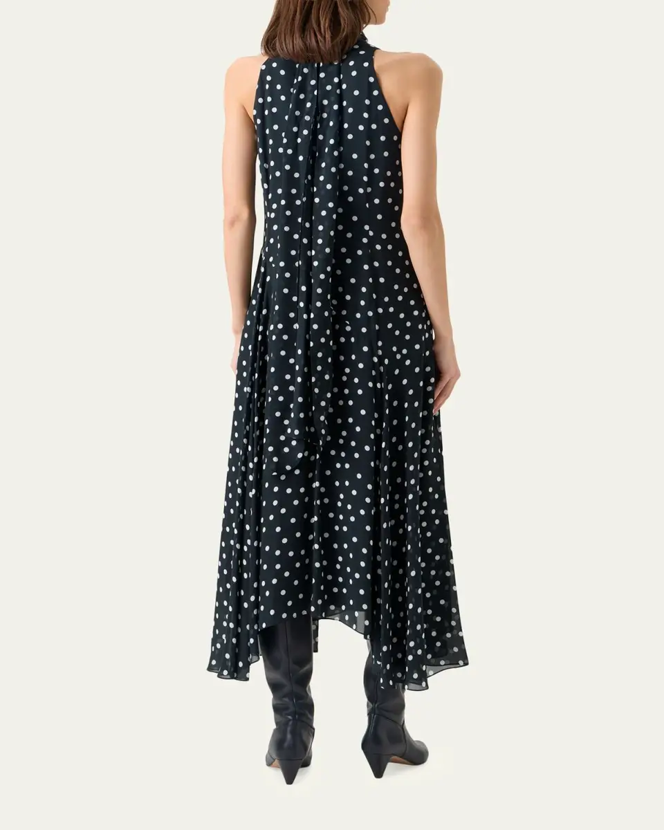 Akris punto Mock-Neck Polka-Dot Viscose Georgette Handkerchief Midi Dress | Thumbnail 3 Akris punto Mock-Neck Polka-Dot Viscose Georgette Handkerchief Midi Dress | Thumbnail 3