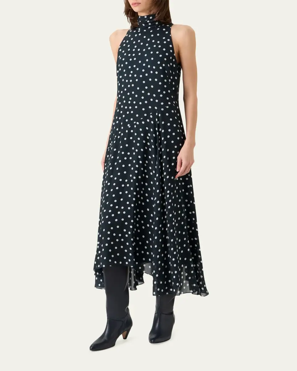Akris punto Mock-Neck Polka-Dot Viscose Georgette Handkerchief Midi Dress | Thumbnail 4 Akris punto Mock-Neck Polka-Dot Viscose Georgette Handkerchief Midi Dress | Thumbnail 4
