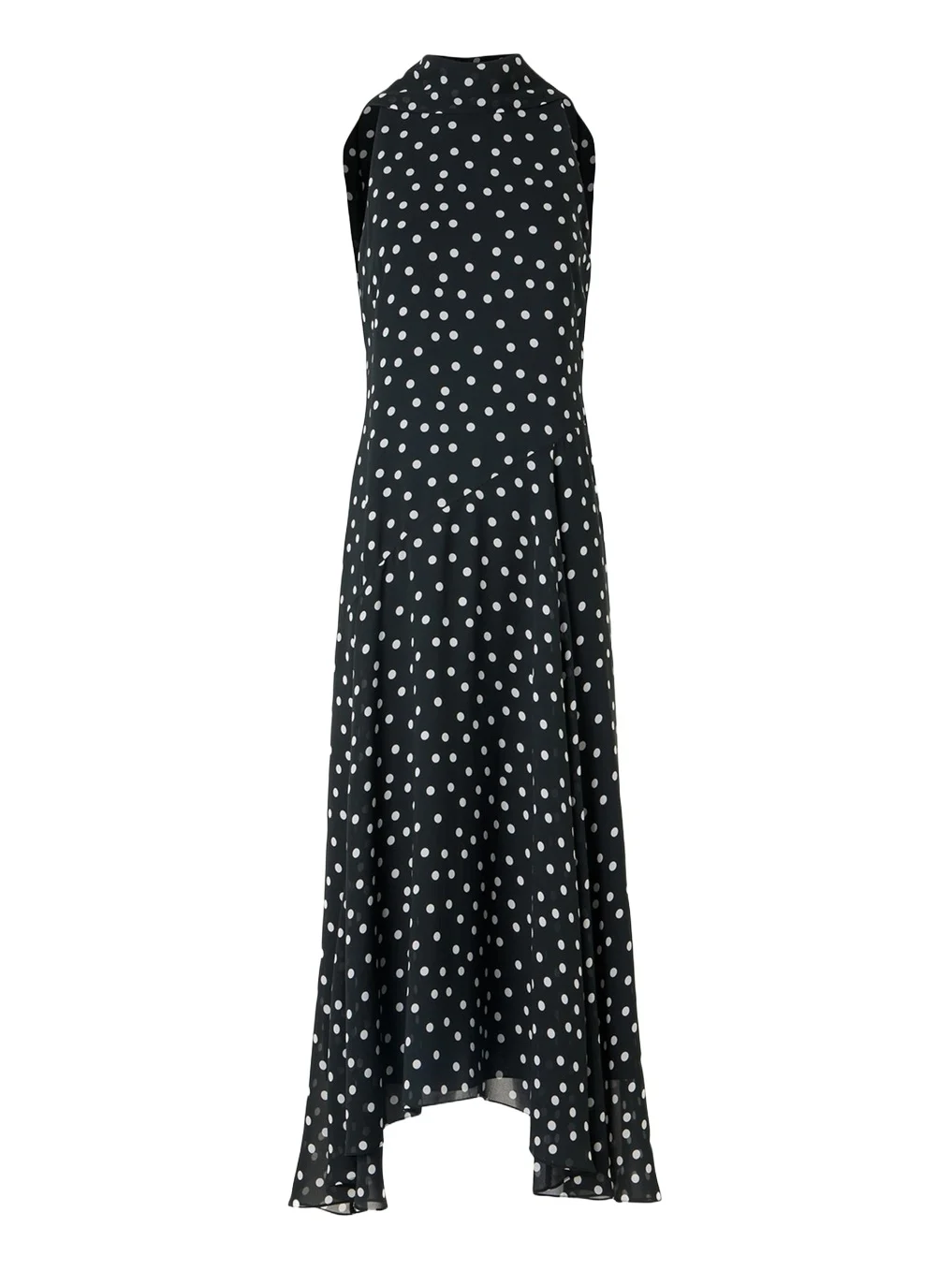 Mock-Neck Polka-Dot Viscose Georgette Handkerchief Midi Dress