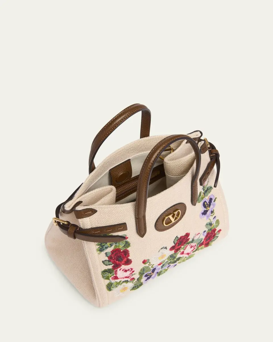 Valentino Garavani Antibes Small Floral-Embroidered Shopping Tote Bag | Thumbnail 4 Valentino Garavani Antibes Small Floral-Embroidered Shopping Tote Bag | Thumbnail 4