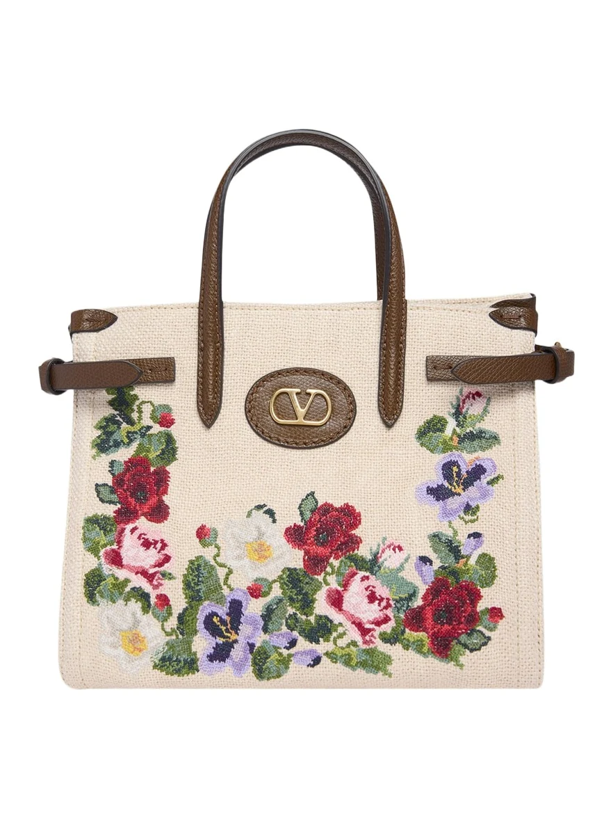 Antibes Small Floral-Embroidered Shopping Tote Bag Antibes Small Floral-Embroidered Shopping Tote Bag