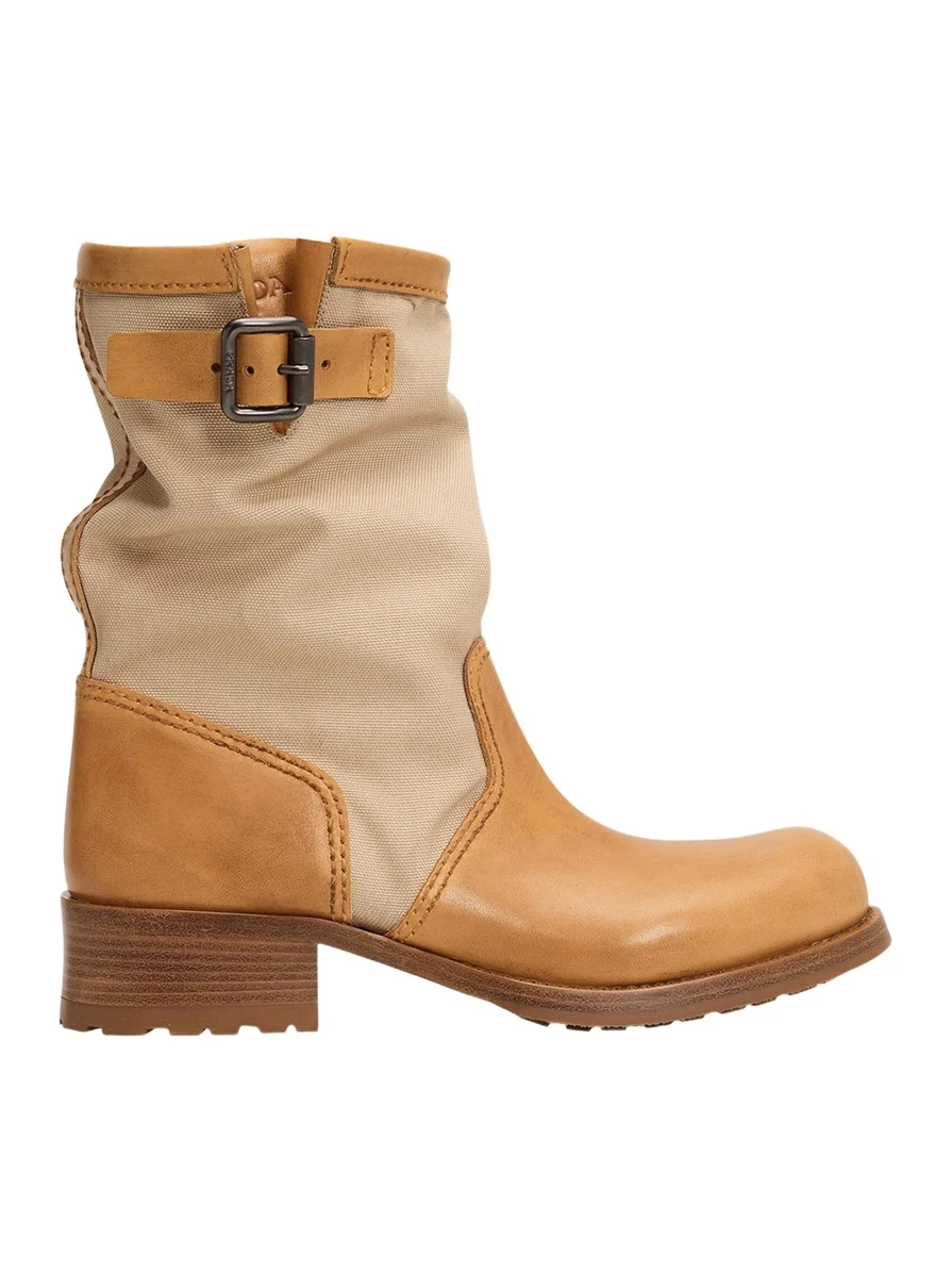 Prada Leather and Canvas Biker Mid-Calf Boots
