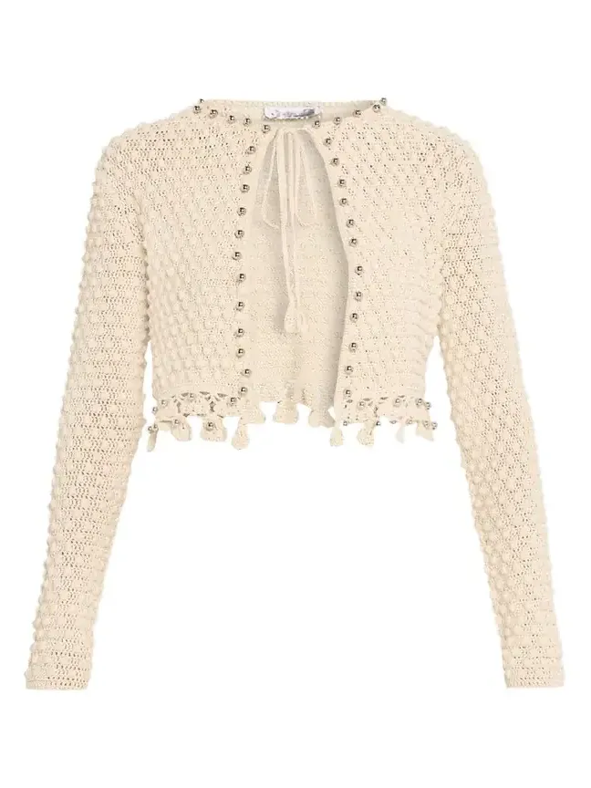 Rabanne Textured Knit Neck-Tie Crop Cardigan